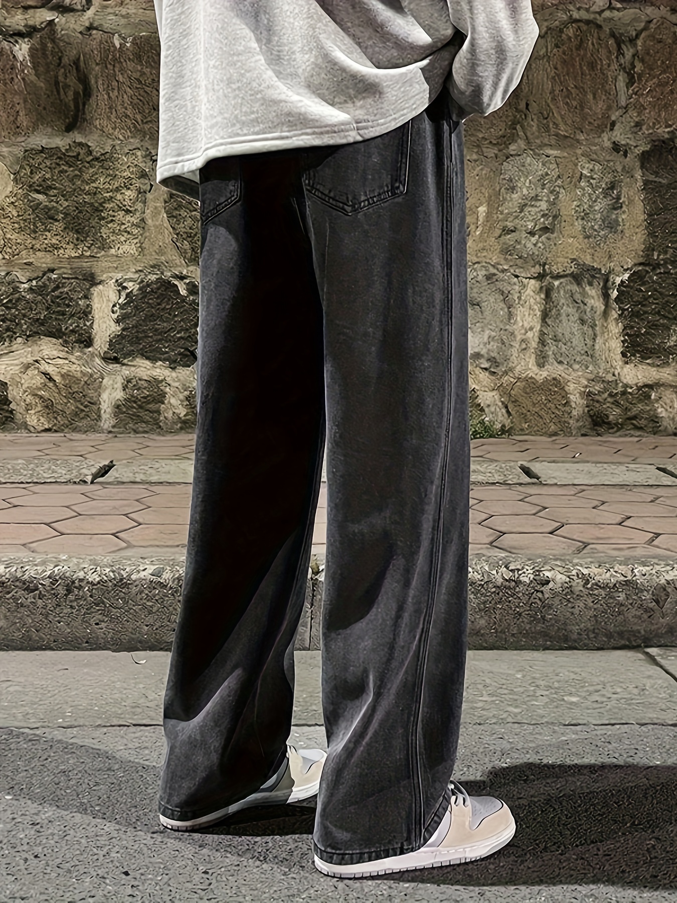 mens fashion solid loose fit straight leg jeans style denim pants for casual details 6