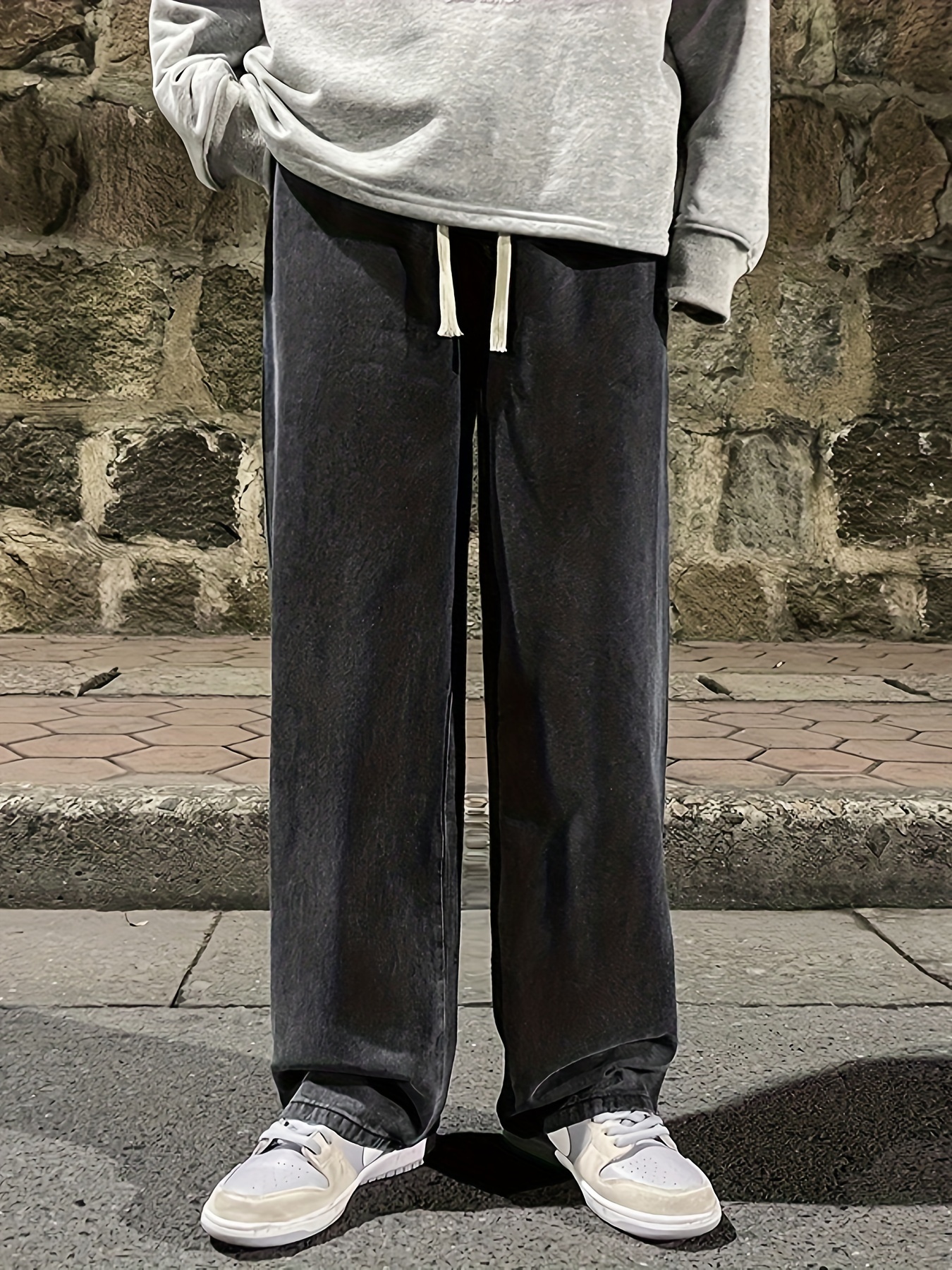 mens fashion solid loose fit straight leg jeans style denim pants for casual details 8