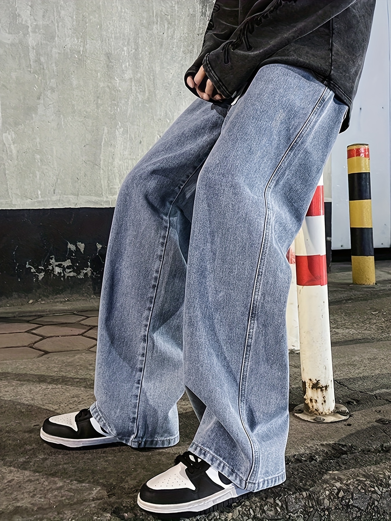 mens fashion solid loose fit straight leg jeans style denim pants for casual details 10