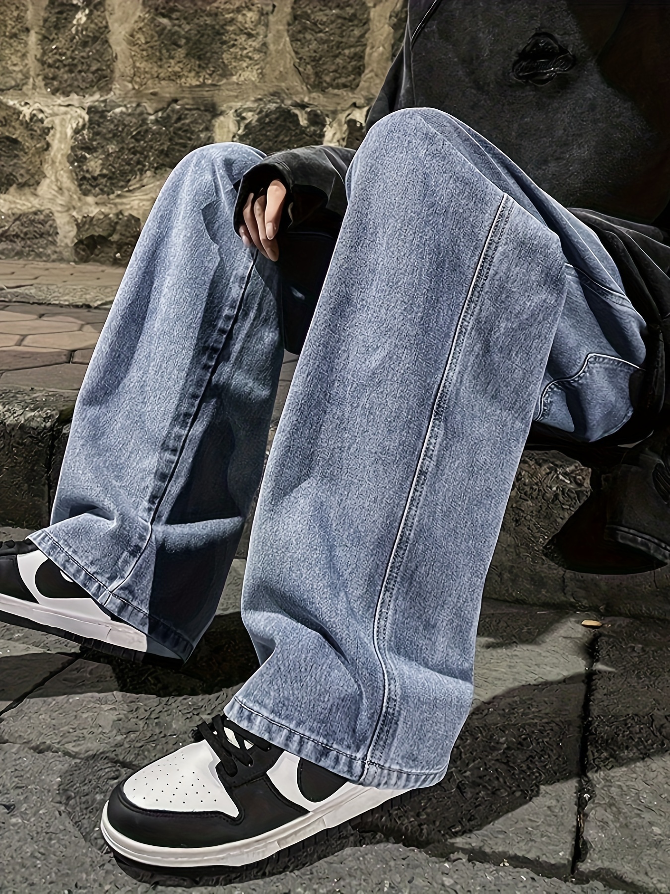 mens fashion solid loose fit straight leg jeans style denim pants for casual details 13