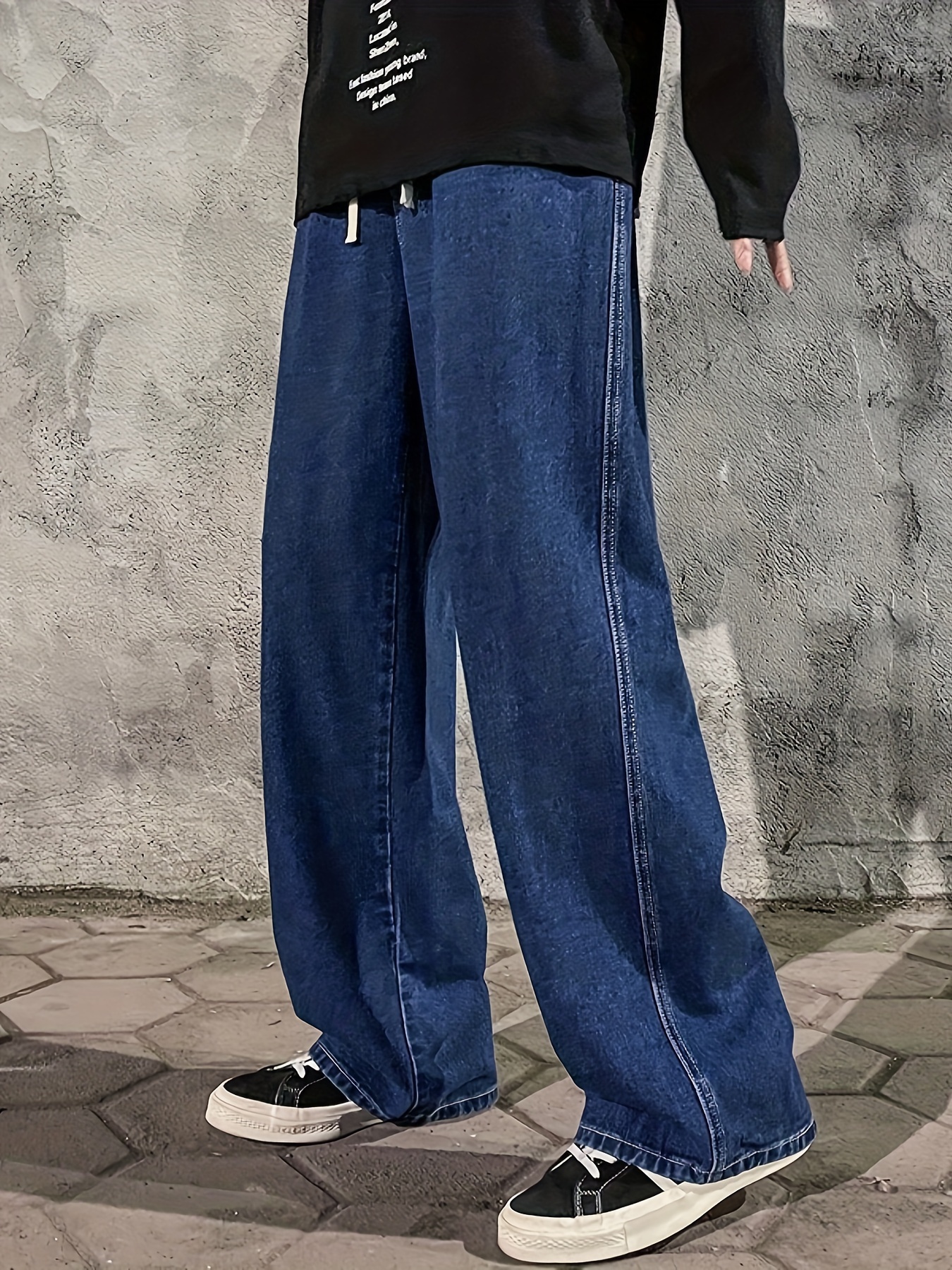 mens fashion solid loose fit straight leg jeans style denim pants for casual details 15