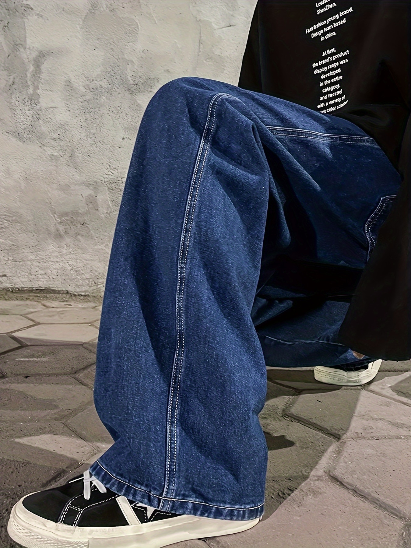 mens fashion solid loose fit straight leg jeans style denim pants for casual details 19