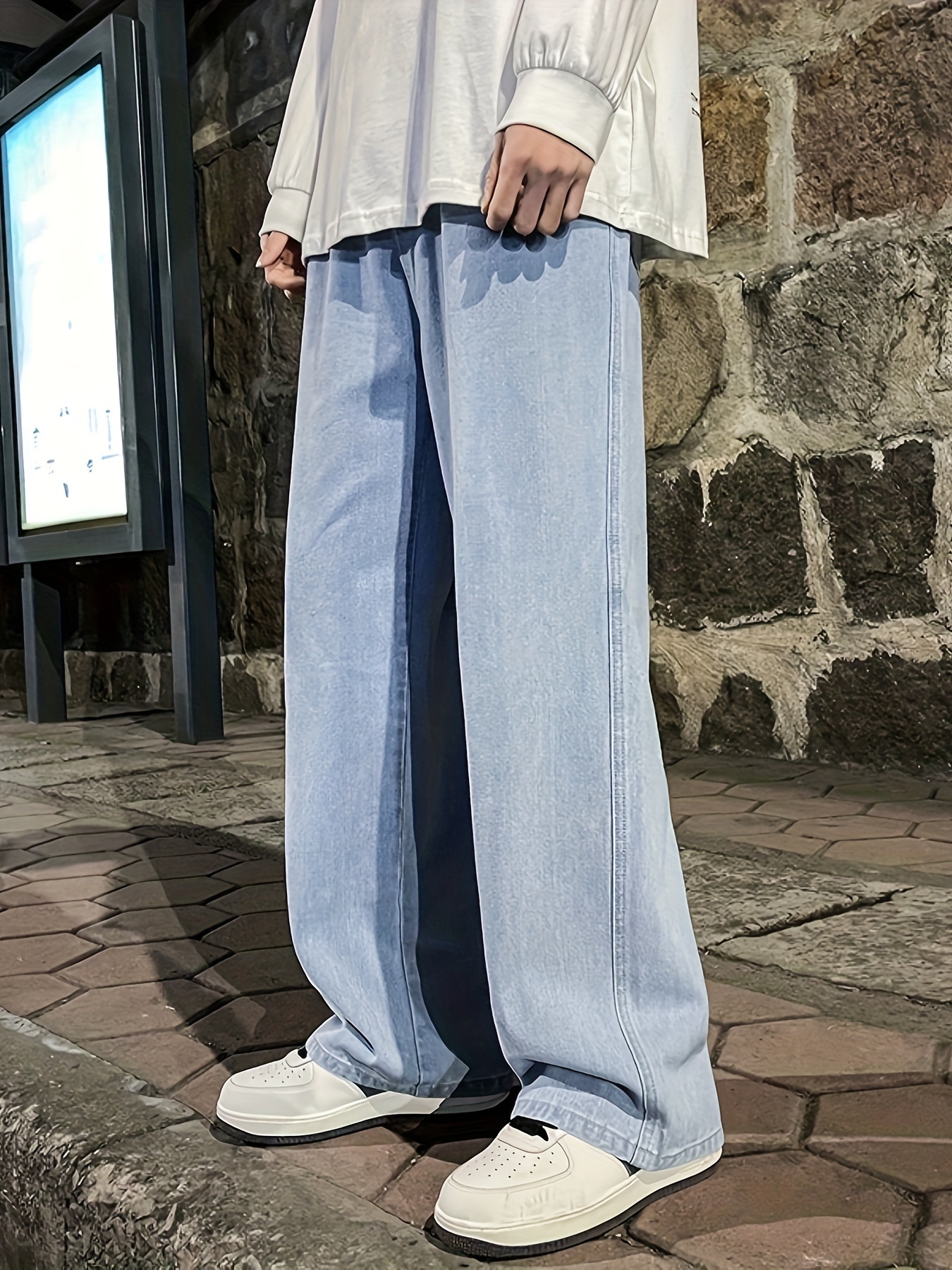 mens fashion solid loose fit straight leg jeans style denim pants for casual details 21