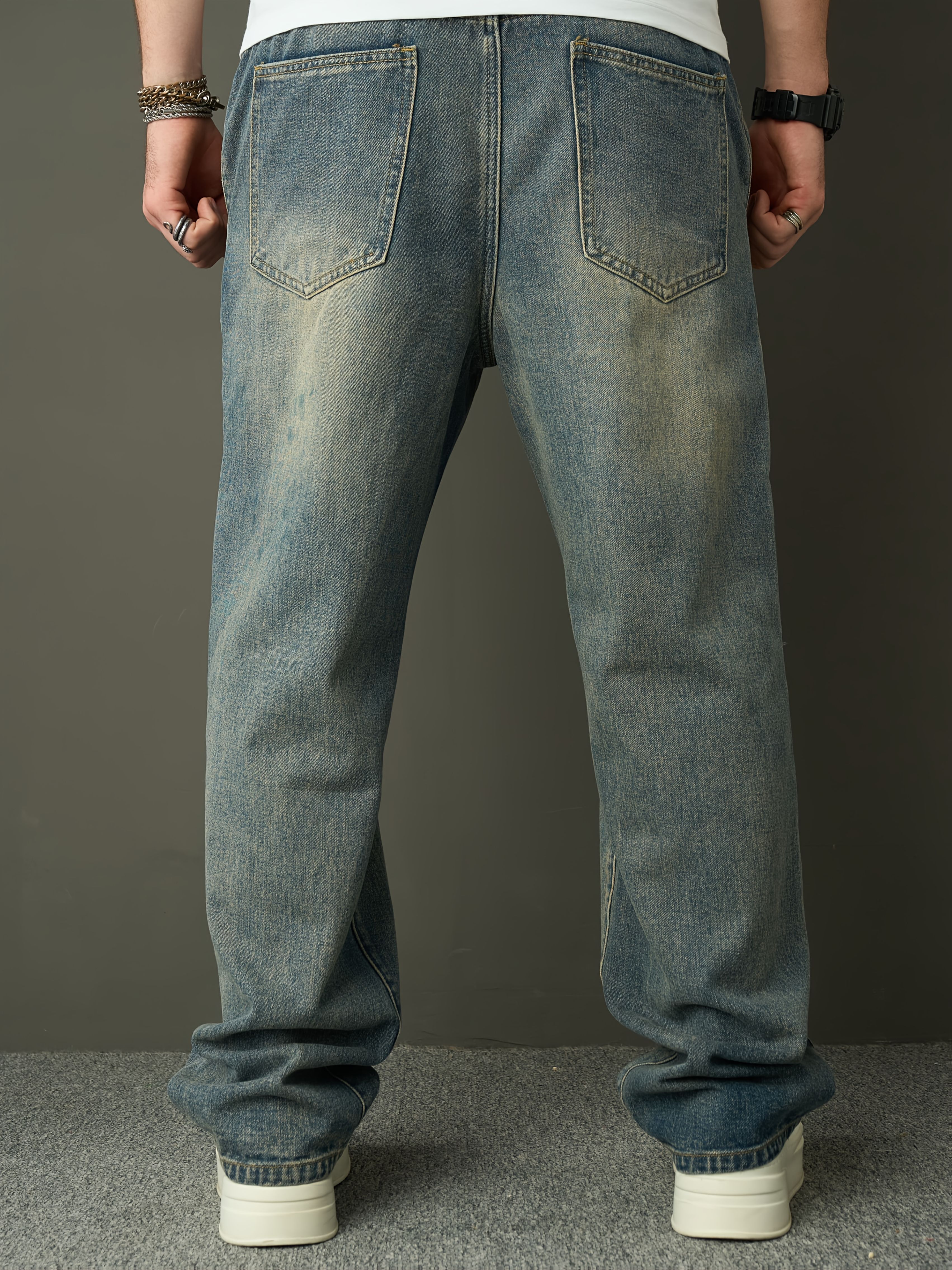 Men S Denim Washed Retro Casual Straight Leg Pants Fashionable And Loose Wide Leg Pants details 1