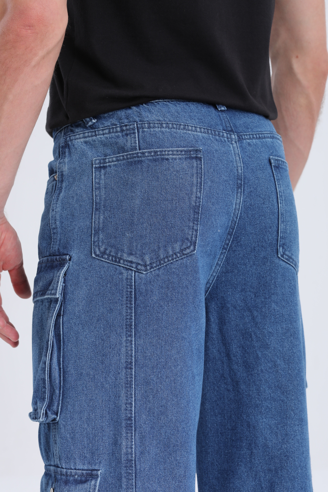 1pc Men S Geometric-Patterned Multi-Pocket Denim Denim - Regular Fit Woven Fabric, Comfortable Basics for Adults details 1