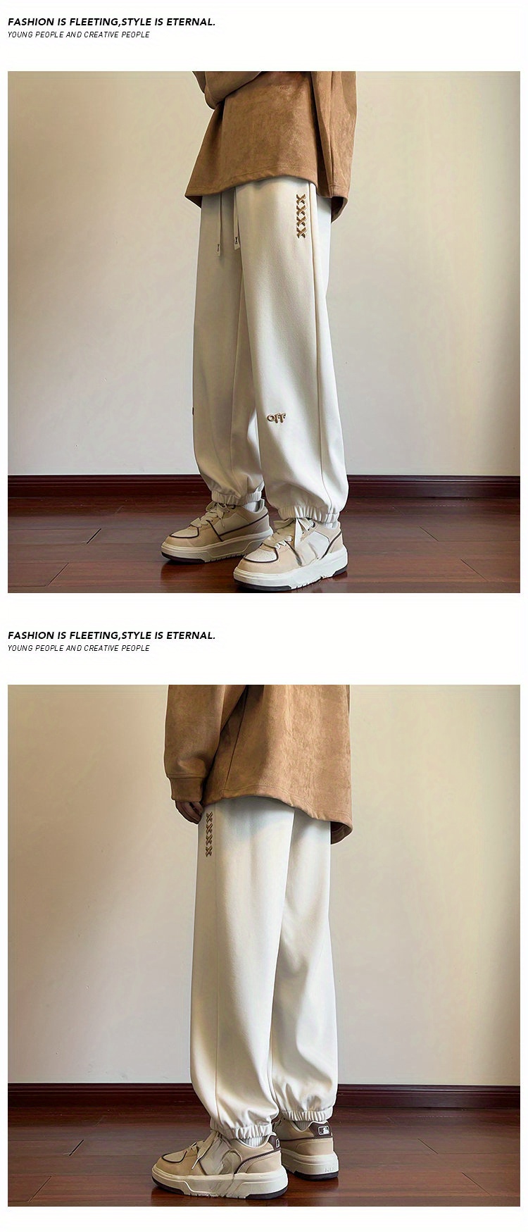 mens off embroidery pants with pockets casual drawstring joggers for outdoor activities gift details 2