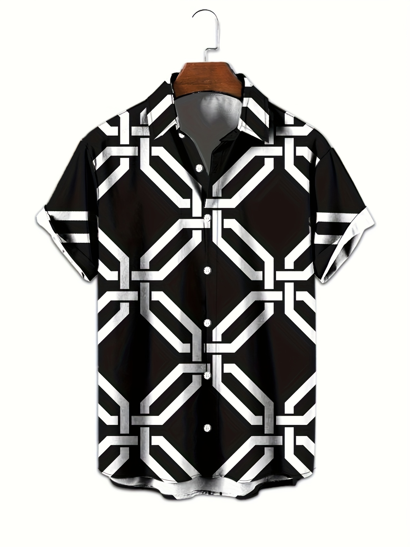 mens color geometric pattern 3d print casual shirt button front short sleeve top mens clothes for daily wear party details 0