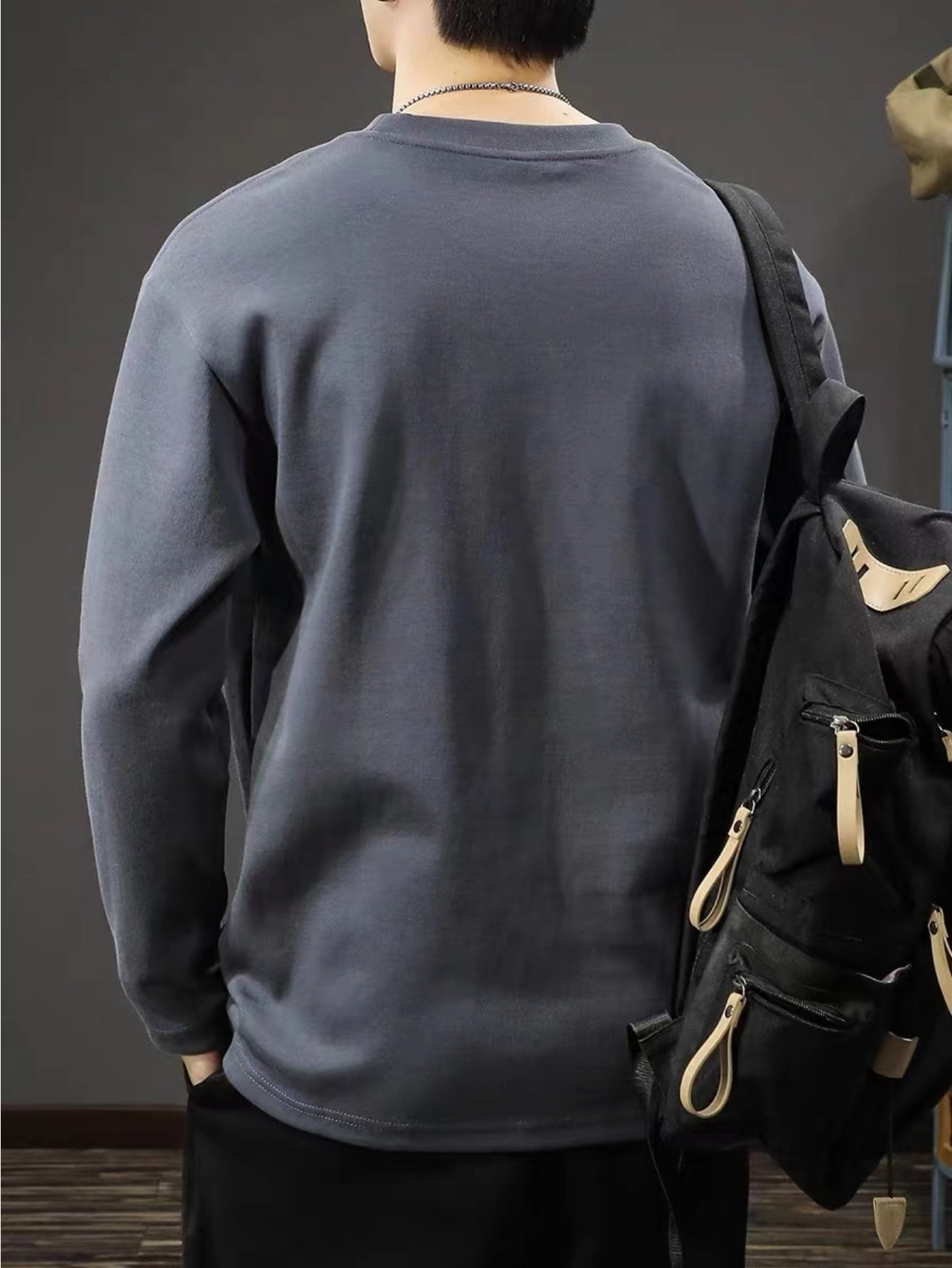 mens casual cotton long sleeve t shirt crew neck loose fit collection details 1