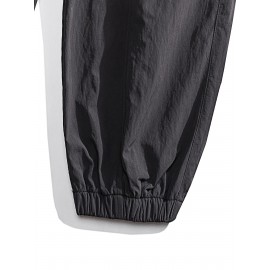 Men's Casual Nylon Cargo Pants with Multiple Pockets - Loose Fit, Solid Color for Spring/Fall