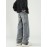 Men's Solid Denim Barrel Pants With Pockets, Vintage Style Cotton Blend Split Jeans For Spring Fall Outdoor Activities