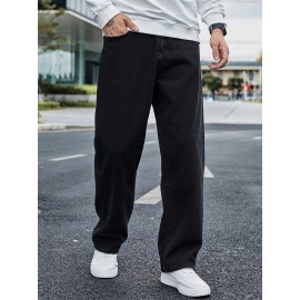 Vintage-Inspired Men's Casual Jeans with Multiple Pockets - Rayon Blend, Loose Fit, Street Style, Machine Washable