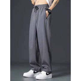Men's Casual Pocket Joggers, Straight Leg Drawstring Loose Fit Long Sports Pants For Spring Autumn