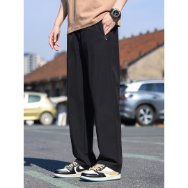 Men's Casual Pocket Joggers, Straight Leg Drawstring Loose Fit Long Sports Pants For Spring Autumn