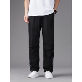 Men'S Casual Joggers, Polyester 100%, Basics Style, Solid Color, Regular Fit Straight Leg, with Drawstring Waist, for Spring/Fall - Non-Stretch Woven Fabric