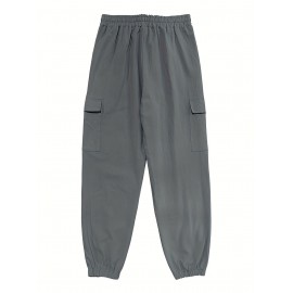 Men's Casual Cargo Pants with Drawstring - Soft, Loose Fit with Multiple Pockets, Solid Color, Machine Washable