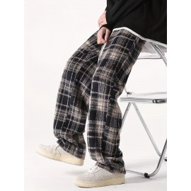 Men's Loose Fit Plaid Trousers, Breathable Comfort, Drawstring & Pockets