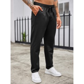 1pc Men'S Casual Cotton Drawstring Pants - Solid Color, Non-Stretch Fabric, Regular Fit, All-Season Straight Leg Cargo Trousers