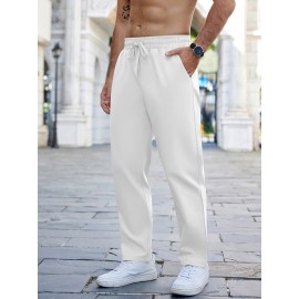 1pc Men'S Casual Cotton Drawstring Pants - Solid Color, Non-Stretch Fabric, Regular Fit, All-Season Straight Leg Cargo Trousers