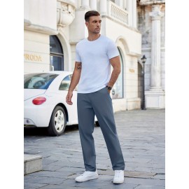 1pc Men'S Casual Cotton Drawstring Pants - Solid Color, Non-Stretch Fabric, Regular Fit, All-Season Straight Leg Cargo Trousers