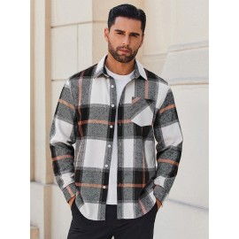 Mens Flannel Shirt Long Sleeve Plaid Jacket Casual Button Down Shirts Shacket