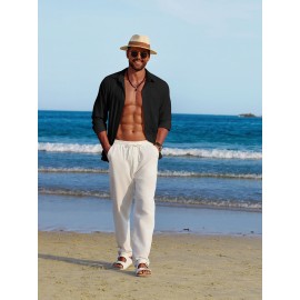 Men'S Polyester Chambray Casual Dress Shirt, Sexy Lapel Collar, Long Sleeve, Solid Color, Slight Stretch Fabric, with Front Slit Hem, Single Breasted Placket, for All-Season Party Wear