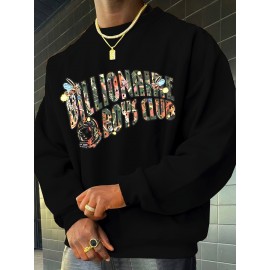 Featuring Textures Design Letter BOYS CLUB Printed Men's Crew Neck And Long Sleeve Sweatshirt, Casual Style, Breathable, Comfortable, Stylish Street Fashion Pullover Sweatshirt