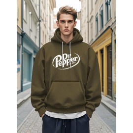 1pc Dr Pepper Print Men'S Casual Hoodie - Cozy Long Sleeve Pullover with Hood, Polyester Fabric, Regular Fit, Stretchy, for Autumn/Winter