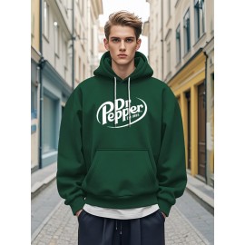 1pc Dr Pepper Print Men'S Casual Hoodie - Cozy Long Sleeve Pullover with Hood, Polyester Fabric, Regular Fit, Stretchy, for Autumn/Winter