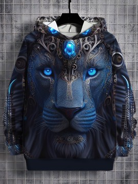 Casual Pullover Hoodie With Random Print Design, Polyester Fiber, Relaxed Fit, Digital Printing, Machine Washable