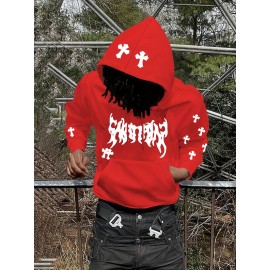 Men's Casual Hoodie with Unique Print Design - Soft Polyester, Machine Washable, Loose Fit Pullover with Kangaroo Pocket
