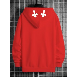 Men's Casual Hoodie with Unique Print Design - Soft Polyester, Machine Washable, Loose Fit Pullover with Kangaroo Pocket