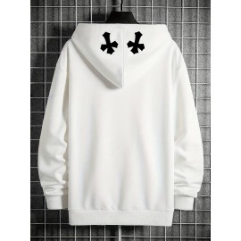 Men's Casual Hoodie with Unique Print Design - Soft Polyester, Machine Washable, Loose Fit Pullover with Kangaroo Pocket